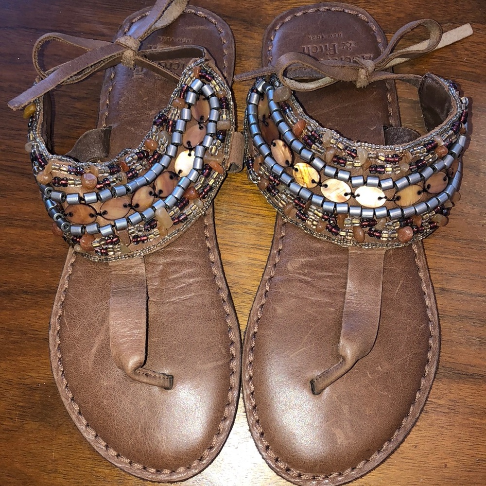 Abercrombie & Fitch Brown Ethnic Sandals with Beaded Ankle Straps